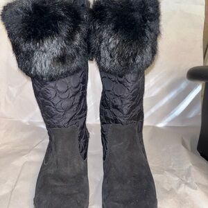 Coach Black Quilted Boots with Genuine Fur Trim